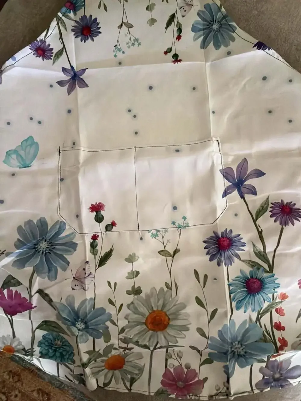 Watercolor Wildflower and Butterfly Botanical Print Kitchen Apron with Pockets